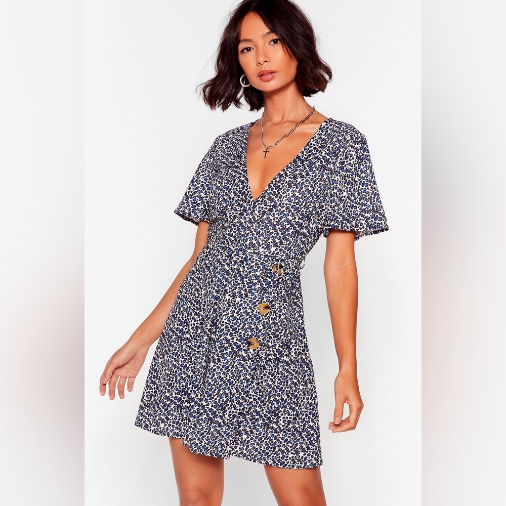 Nasty Gal Blue Leopard Print Mini Dress